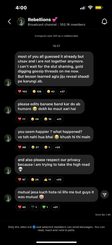 apoorva mukhija and utsav dahiya break up announcement