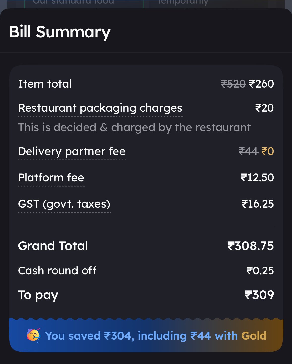 Zomato bill