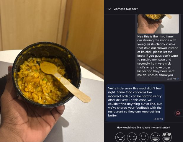 zomato replies to customer who got dal chawal instead of khichadi