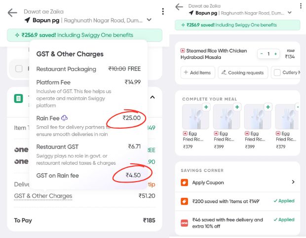 Customer Complains Of GST On Additional Rain Fee Charges