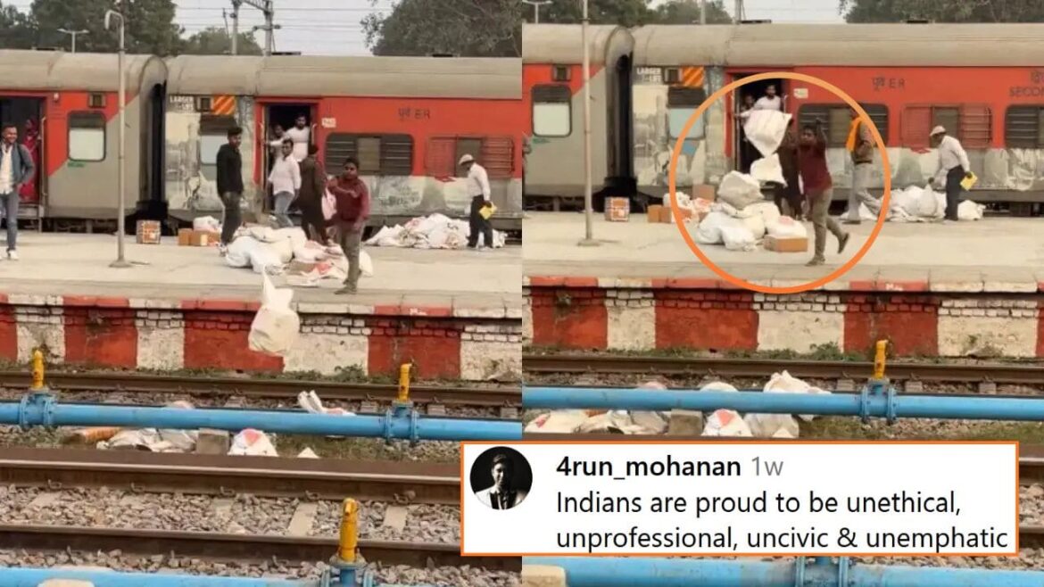 India Post Staff Carelessly Throwing Parcels On Railway Tracks