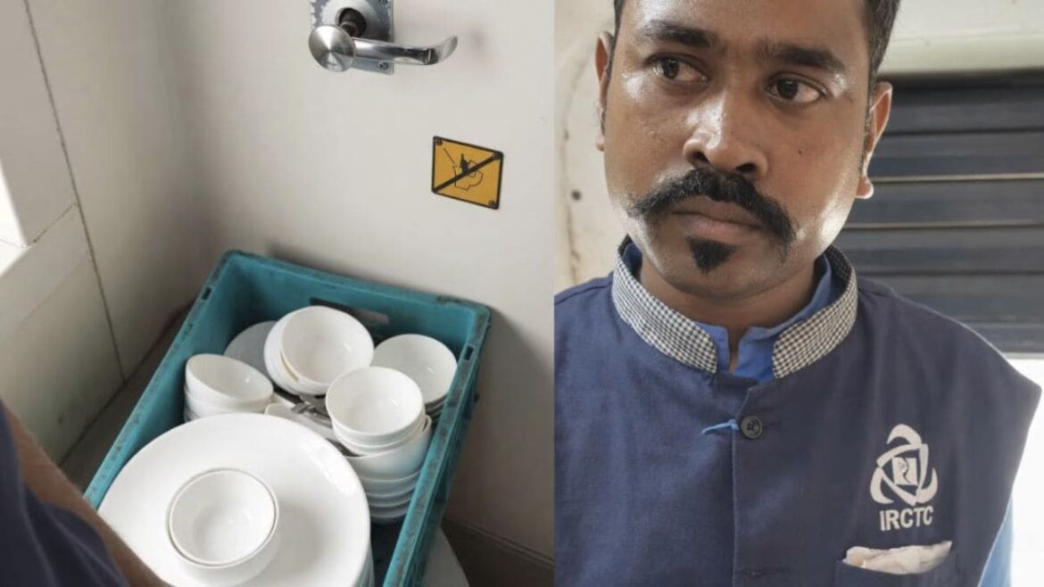 IRCTC Catering Staff Washing Utensils In Train Toilet
